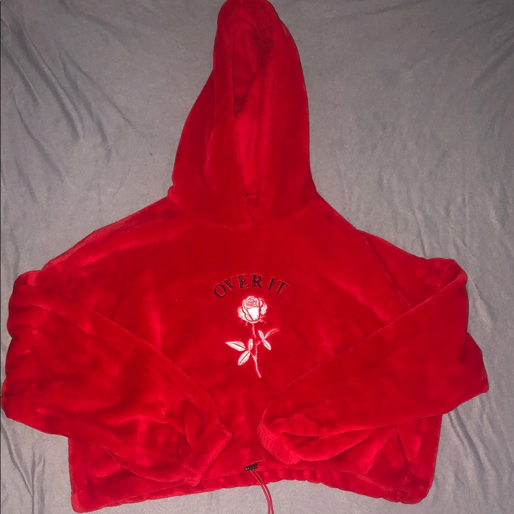 Forever 21 Cropped Vibrant Red Fleece Hoodie